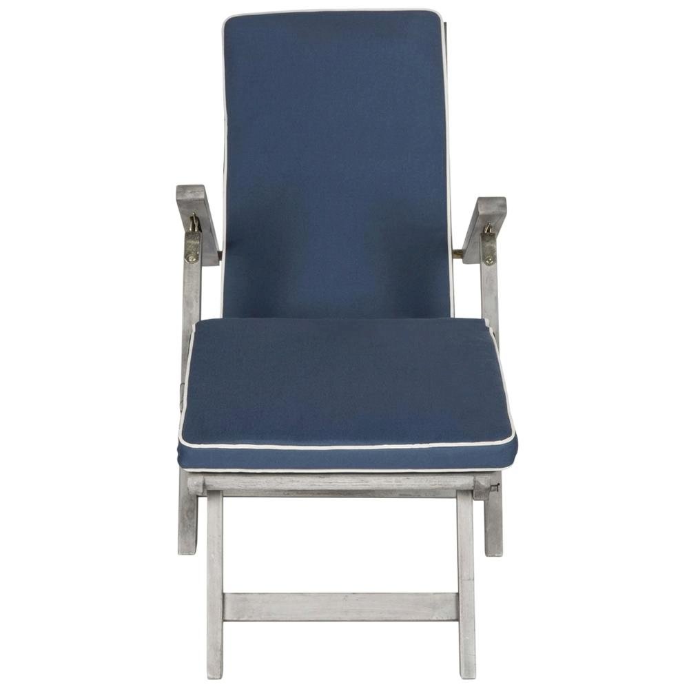 Outdoor Lounge Chair In Grey Acacia, Foam Cushion, Silver Galvanized Steel. Picture 4