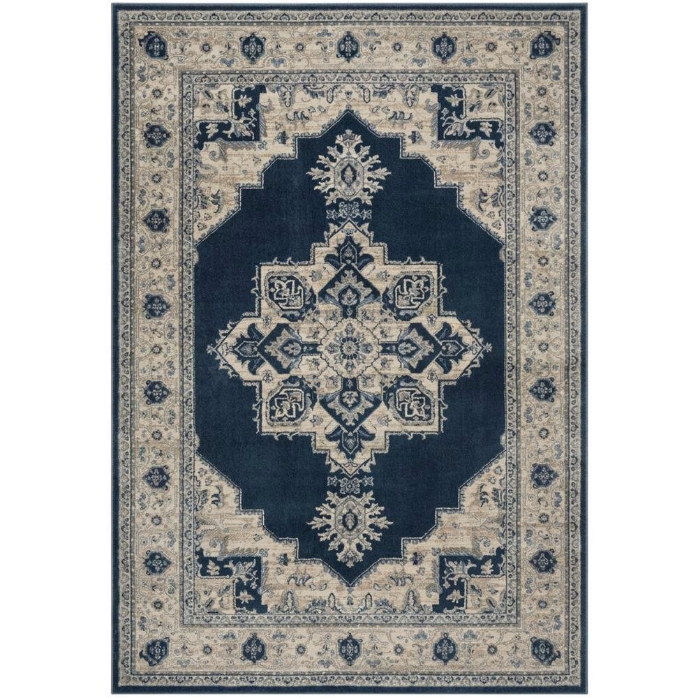 Navy and Creme Area Rug with Power Loomed Construction and Jute Backing. Picture 4