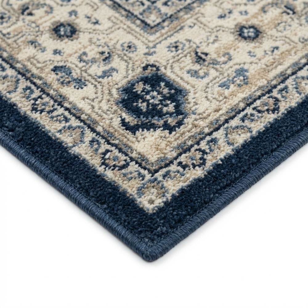 Navy and Creme Area Rug with Power Loomed Construction and Jute Backing. Picture 6