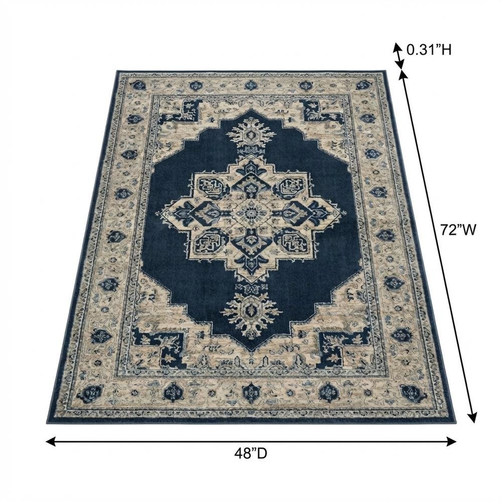 Navy and Creme Area Rug with Power Loomed Construction and Jute Backing. Picture 7