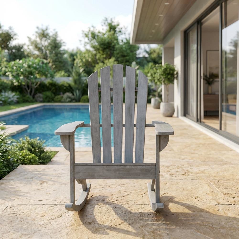 Grey Wash Eucalyptus Wood Rocking Chair With Galvanized Steel Frame. Picture 3