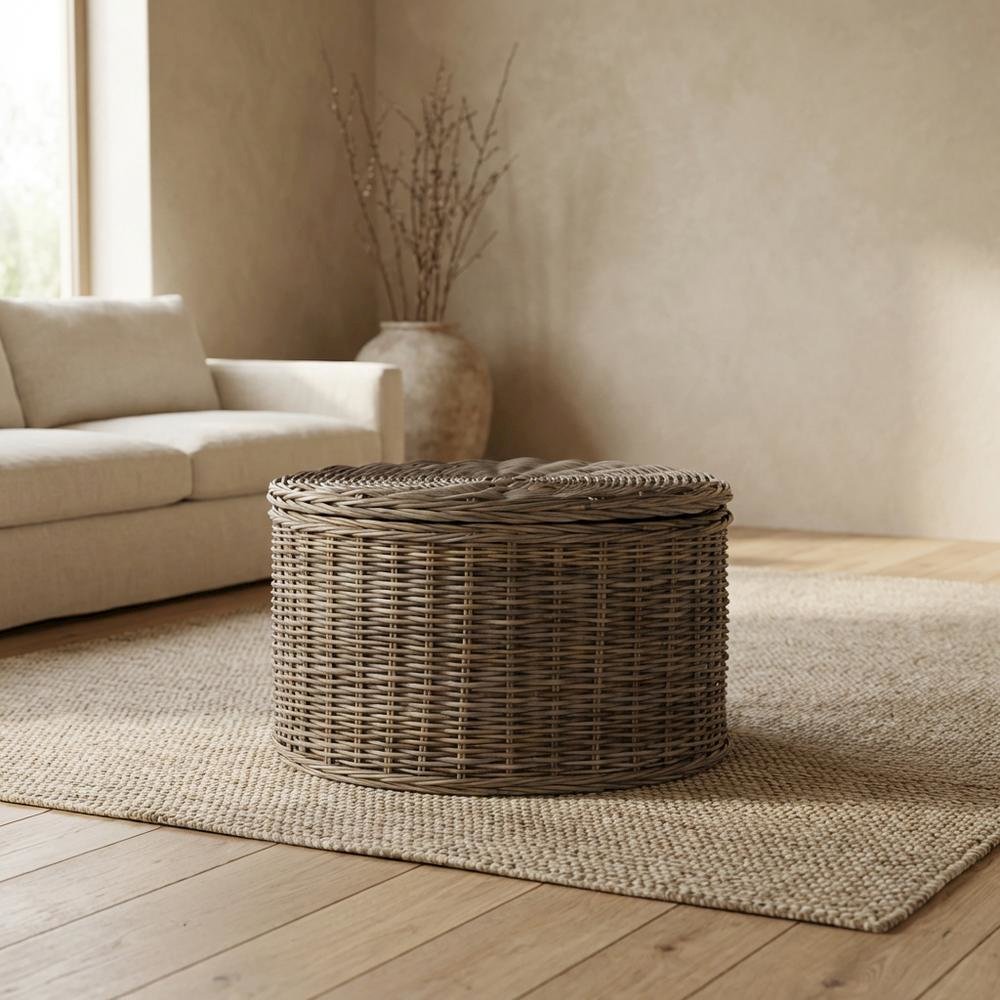Grey Fabric and Rattan Coffee Table with Sturdy Frame. Picture 3