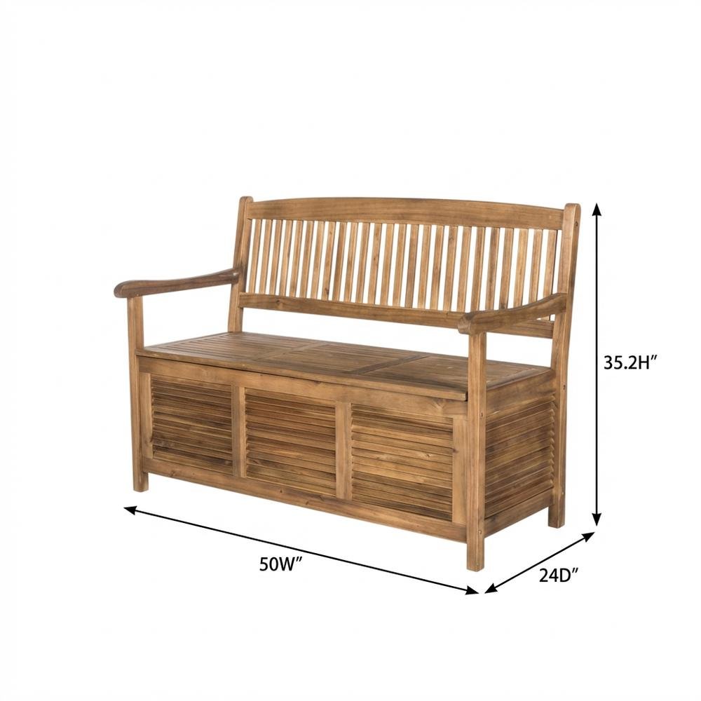 Outdoor Storage Bench With Natural Acacia Wood, Silver Galvanized Steel Accents. Picture 7