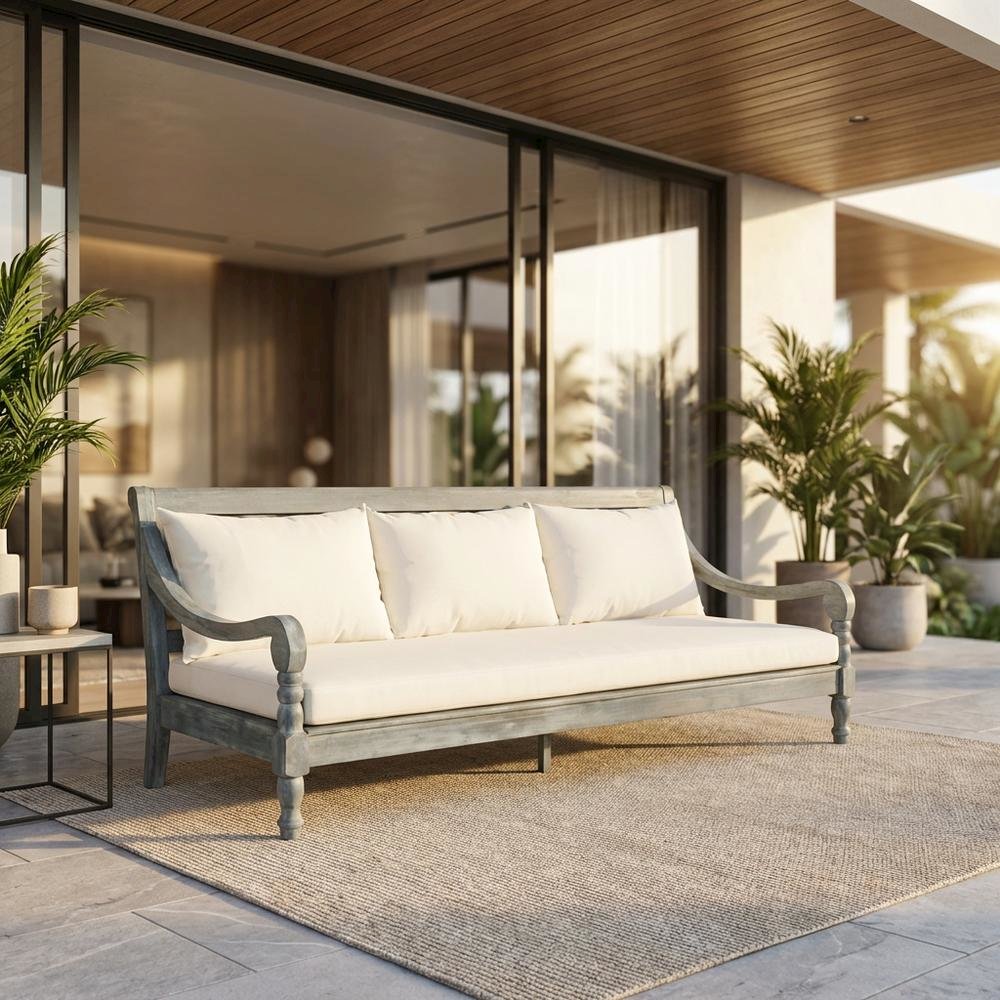 Outdoor Ash Grey Daybed With Polyester Upholstery And Galvanized Steel Frame. Picture 2