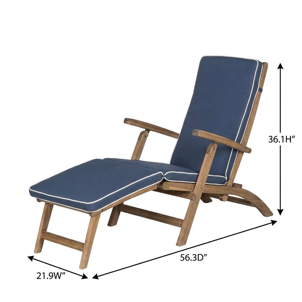 Outdoor Lounge Chair In Finished Acacia, Foam-Filled Seat, Galvanized Steel. Picture 7