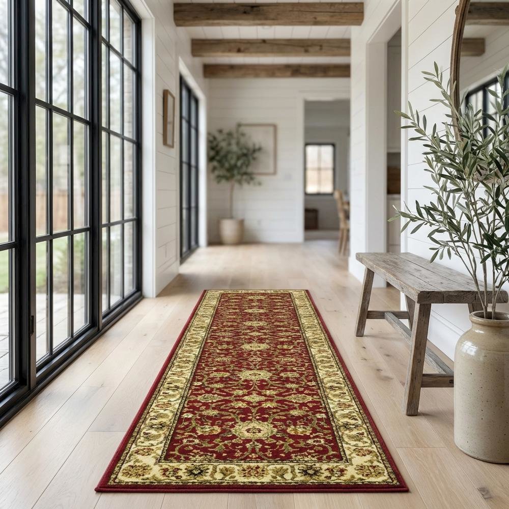 Red and ivory area rug with power loomed polypropylene pile, runner size. Picture 2