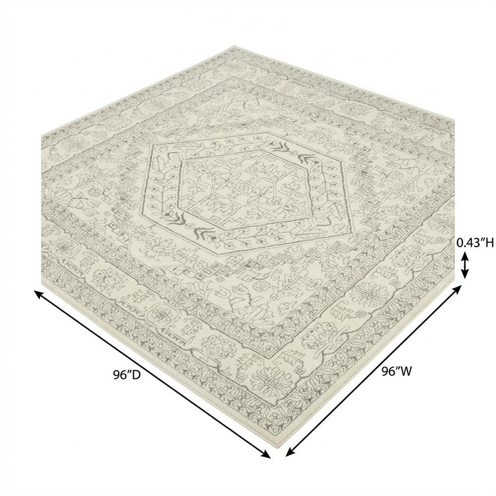 Ivory and Silver 8-Foot Square Area Rug with Polypropylene Pile, Power Loomed. Picture 7