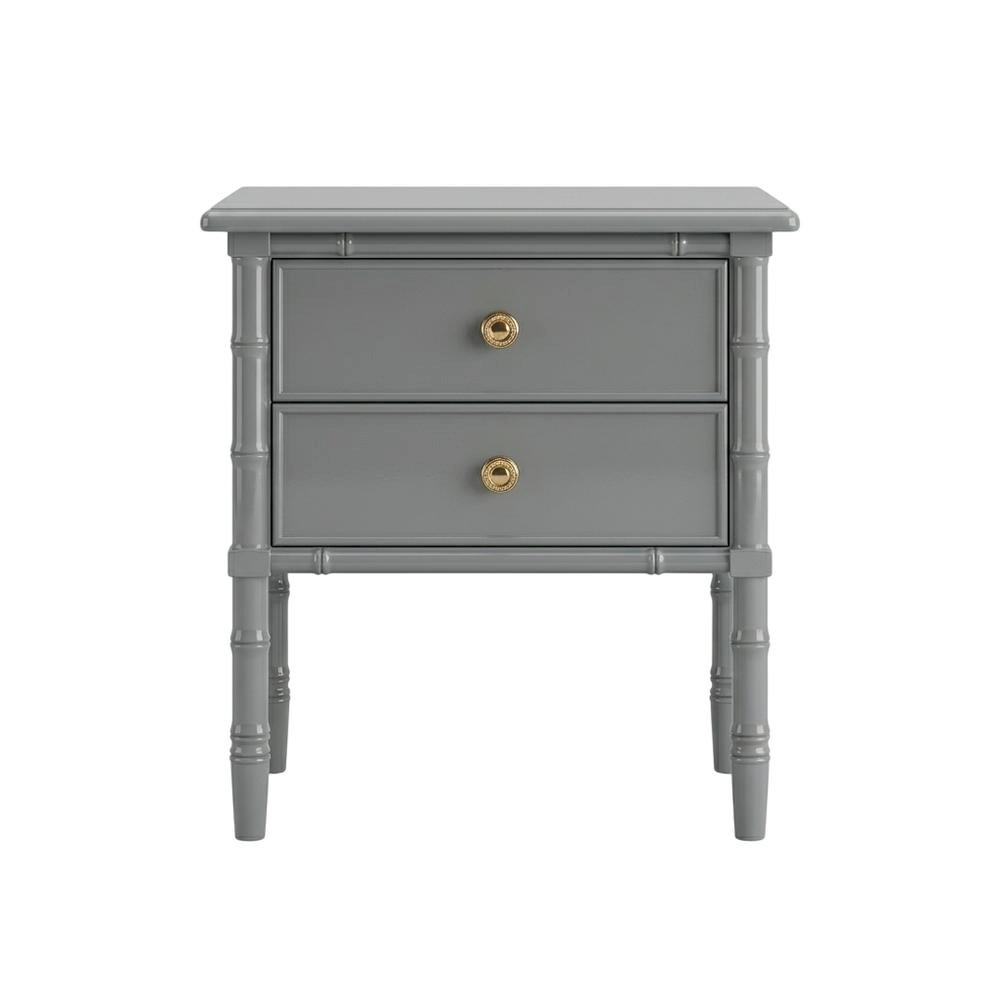 Wood Nightstand with 2 Drawers and Cast Iron Hardware for Bedroom Storage. Picture 4
