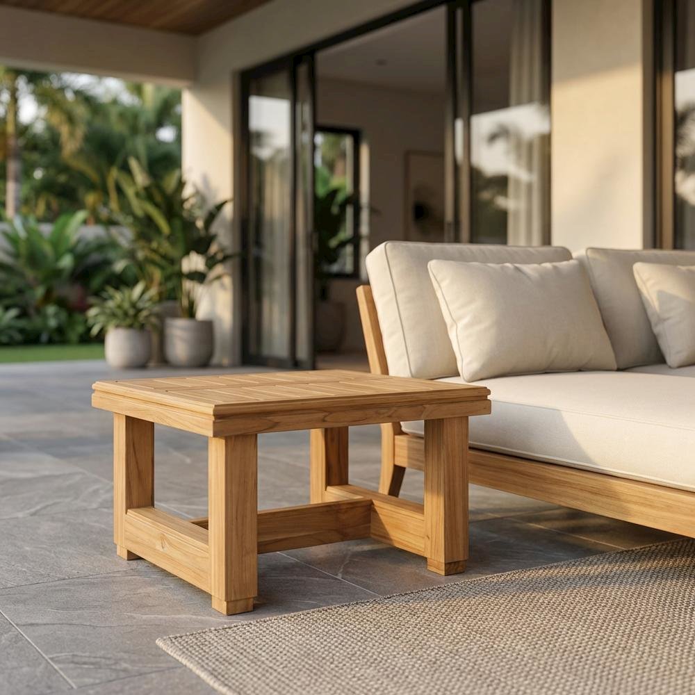 Teak end table with sleek contemporary design for outdoor living. Picture 2