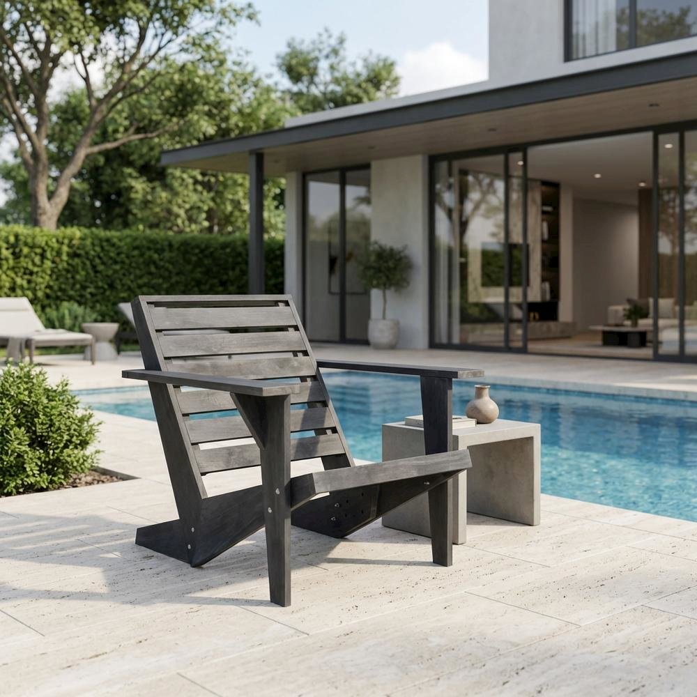Dark Slate Grey Acacia Adirondack Chair with Stain Finish, Comfortable Seating. Picture 3