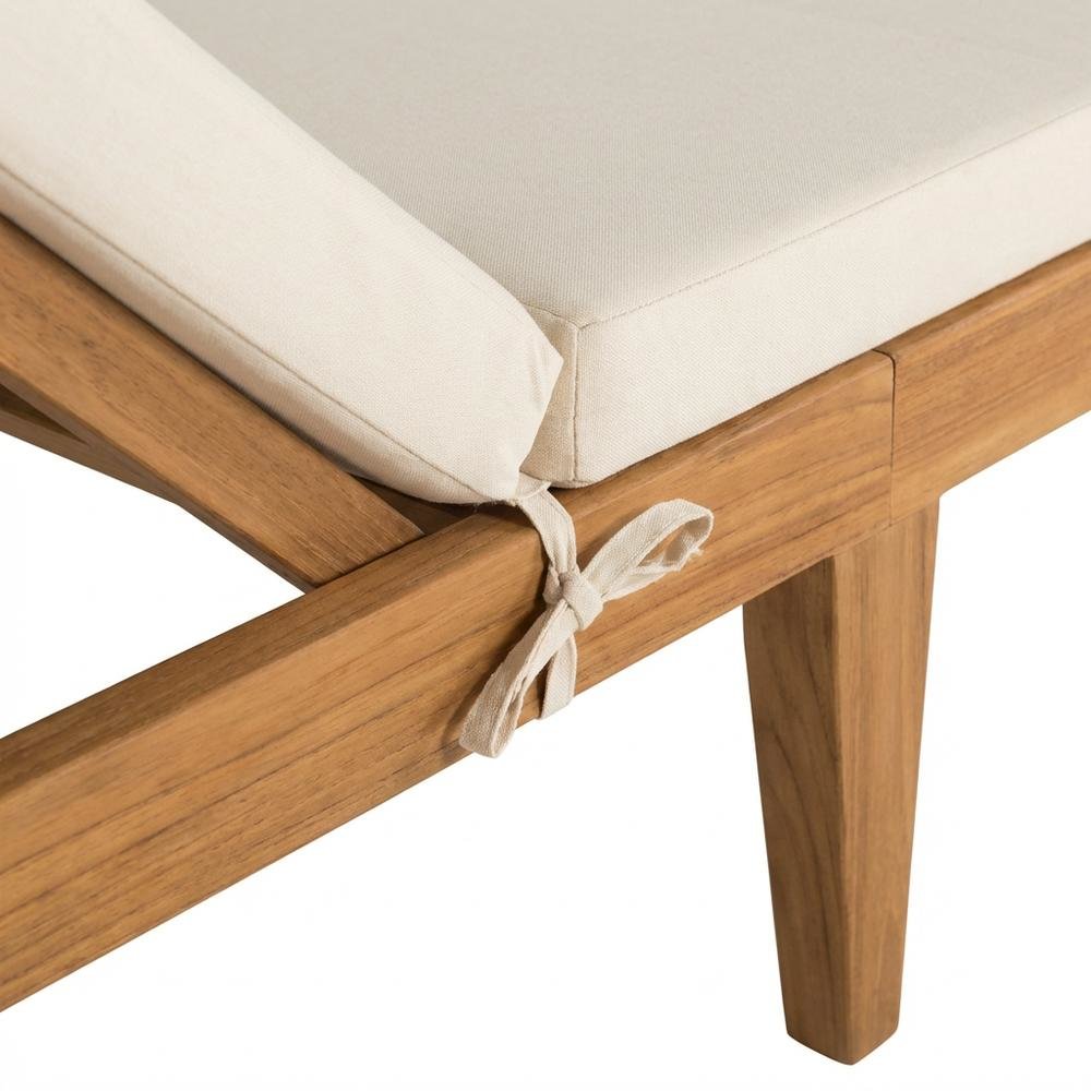 Outdoor Sunlounger In Natural Acacia Wood, Brass Accents, Polyester Cushion. Picture 6