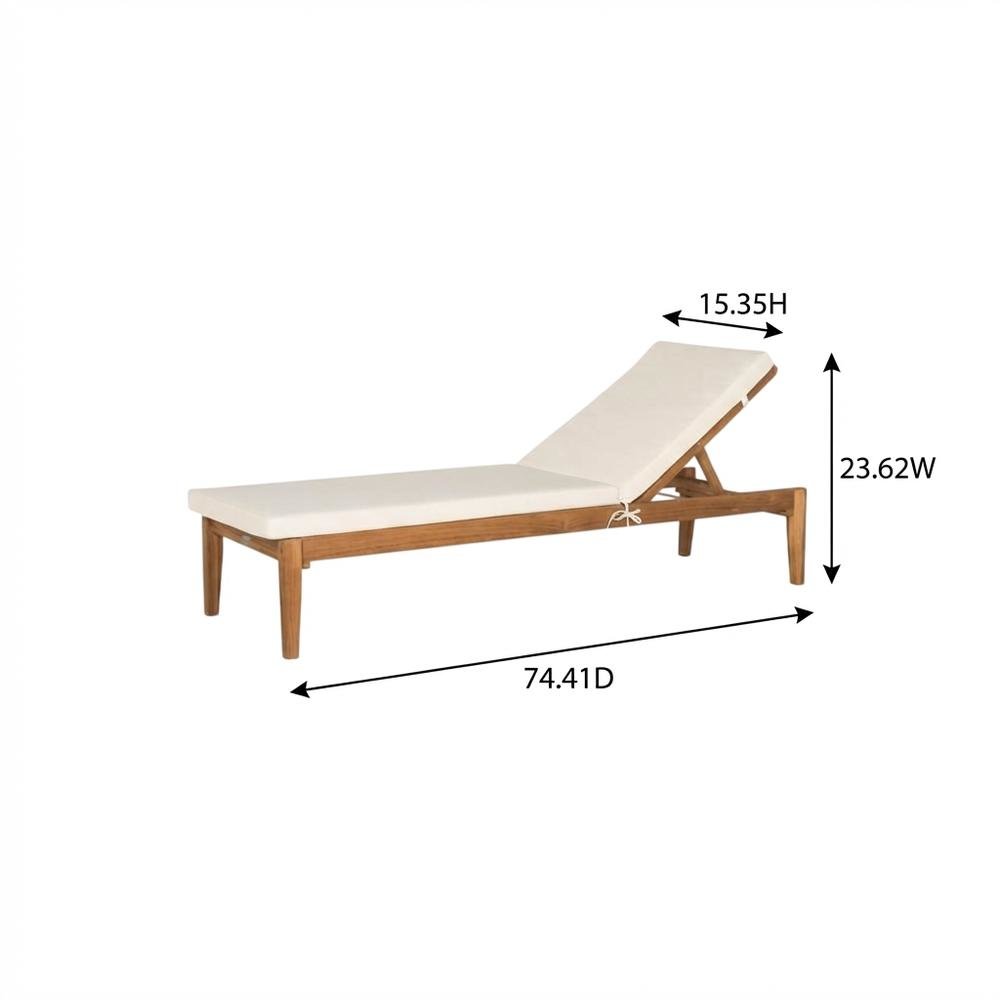 Outdoor Sunlounger In Natural Acacia Wood, Brass Accents, Polyester Cushion. Picture 7