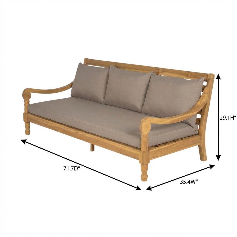 Outdoor Daybed In Natural Acacia With Brass Finish And Polyester Upholstery. Picture 7