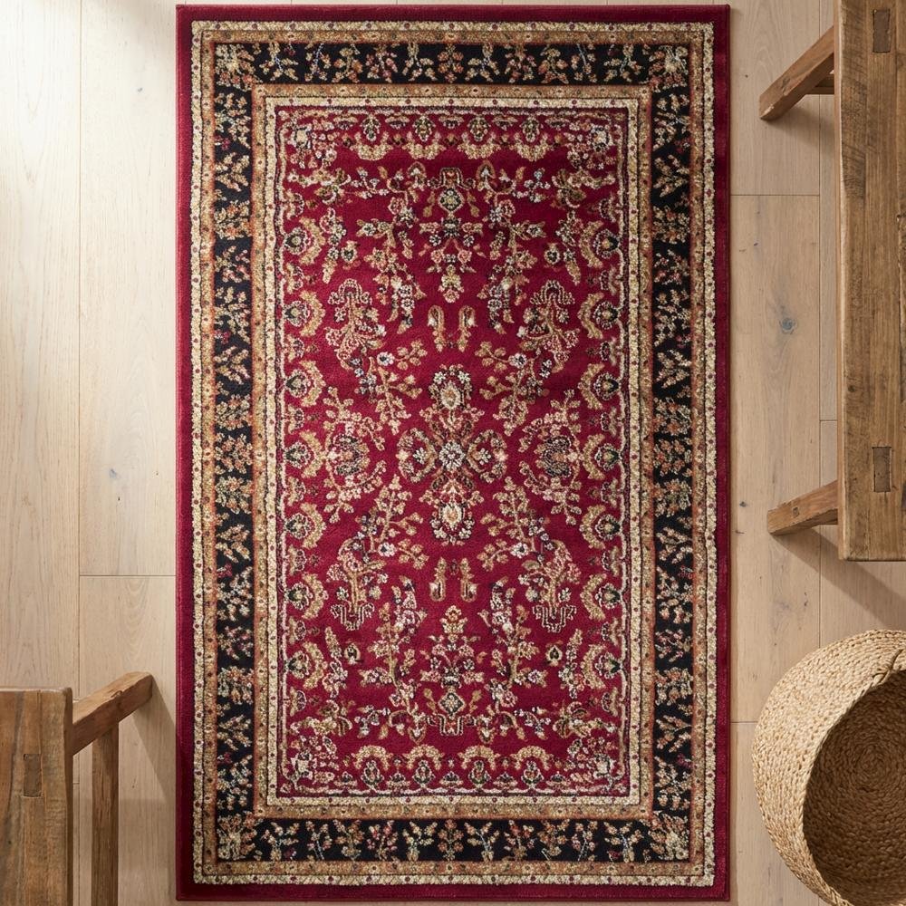 Red and Black Area Rug with Power Loomed Construction and Jute Backing. Picture 2