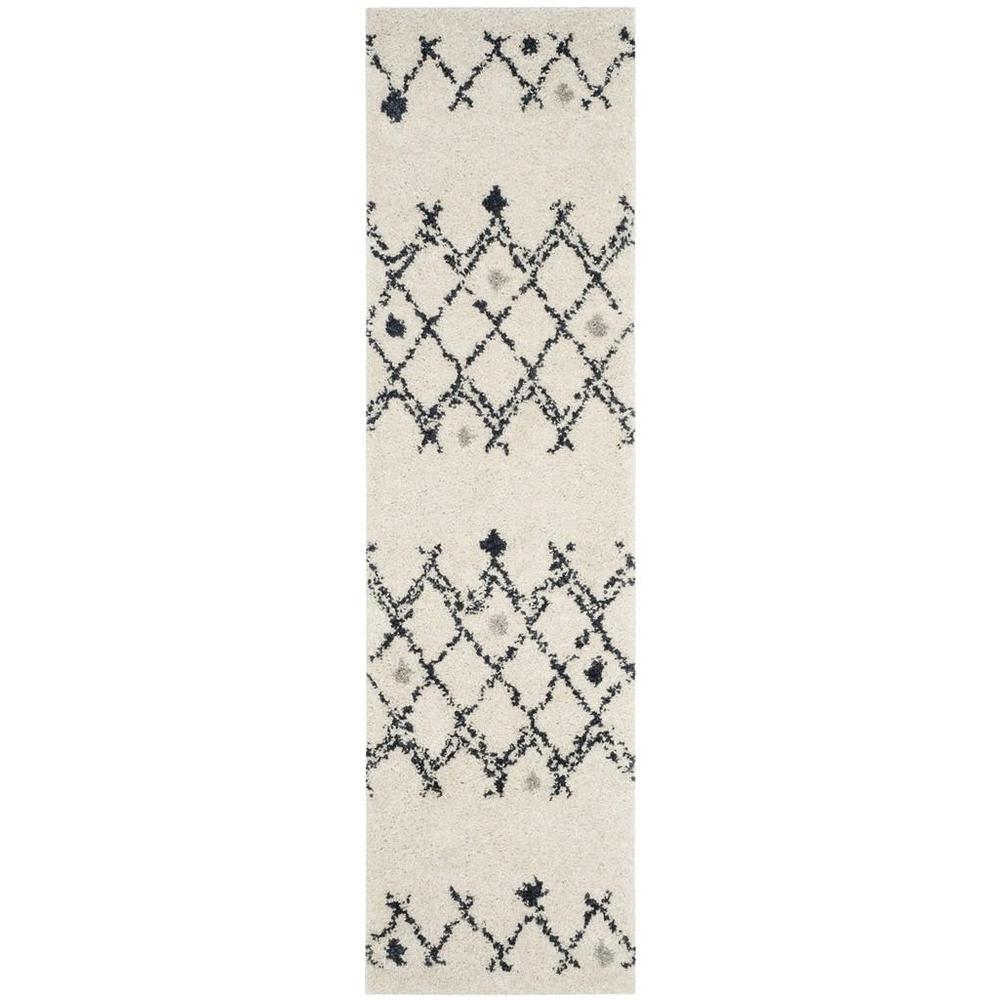 BERBER SHAG, CREAM / NAVY, 2'-3" X 8', Area Rug. Picture 1