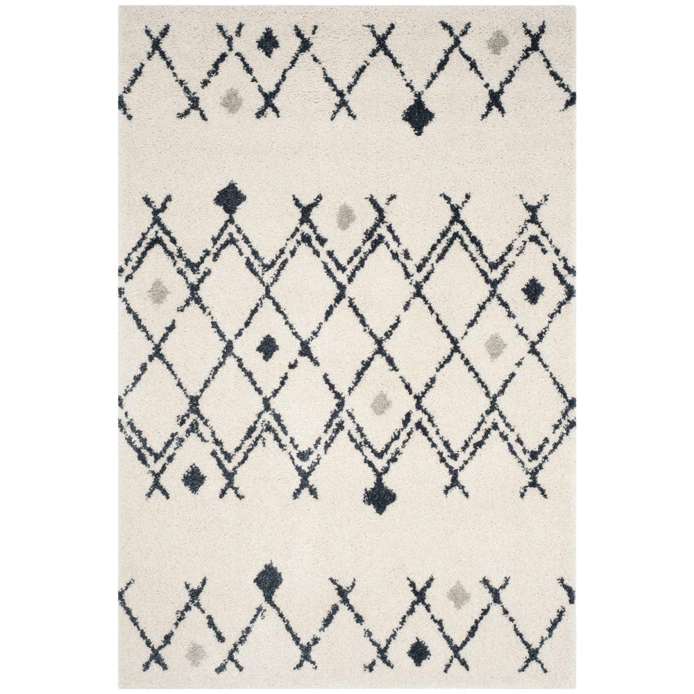 BERBER SHAG, CREAM / NAVY, 5'-1" X 7'-6", Area Rug. Picture 1