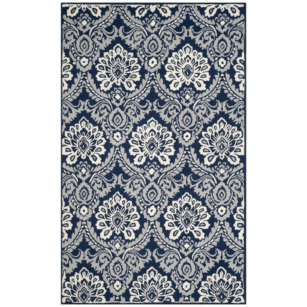 BLOSSOM, NAVY / IVORY, 5' X 8', Area Rug. Picture 1