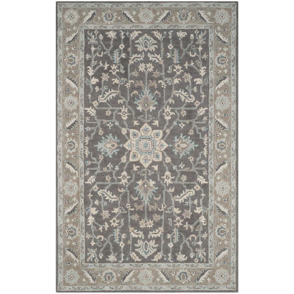 BLOSSOM, DARK GREY / LIGHT BROWN, 6' X 9', Area Rug. Picture 1