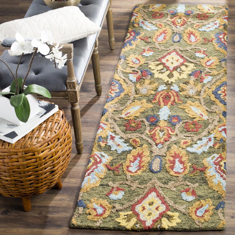 BLOSSOM, GREEN / MULTI, 2'-3" X 12', Area Rug. Picture 1