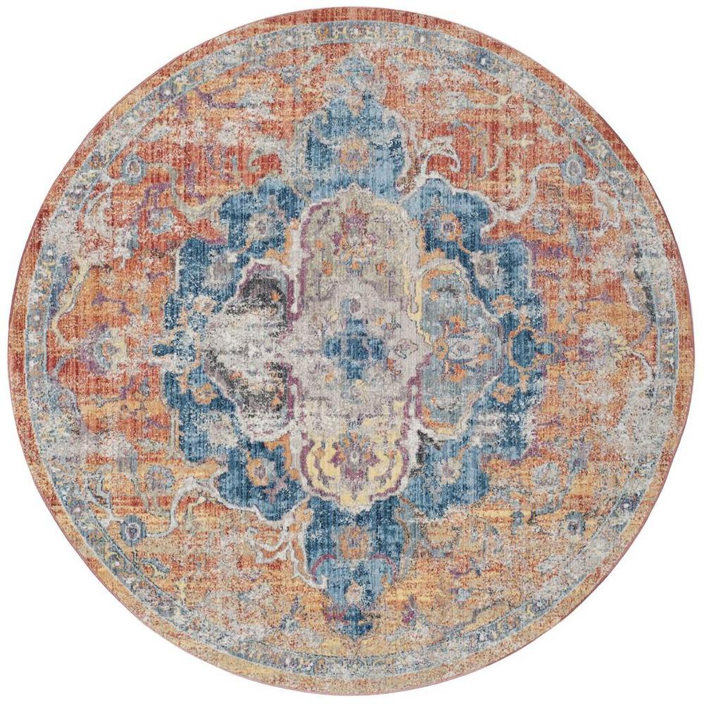 BRISTOL, BLUE / ORANGE, 7' X 7' Round, Area Rug. Picture 1