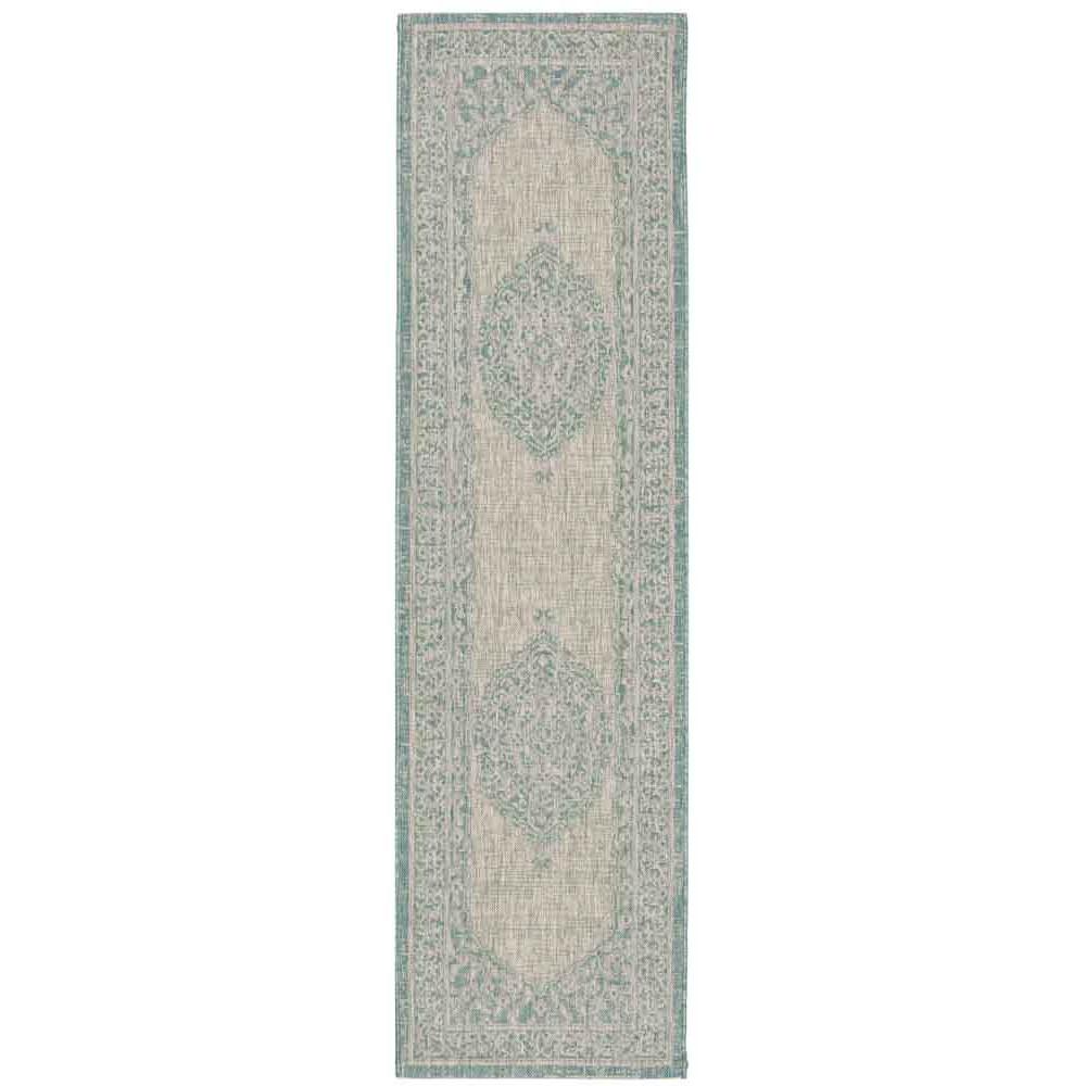 COURTYARD, LIGHT GREY / AQUA, 2'-3" X 8', Area Rug, CY8751-37112-28. Picture 1