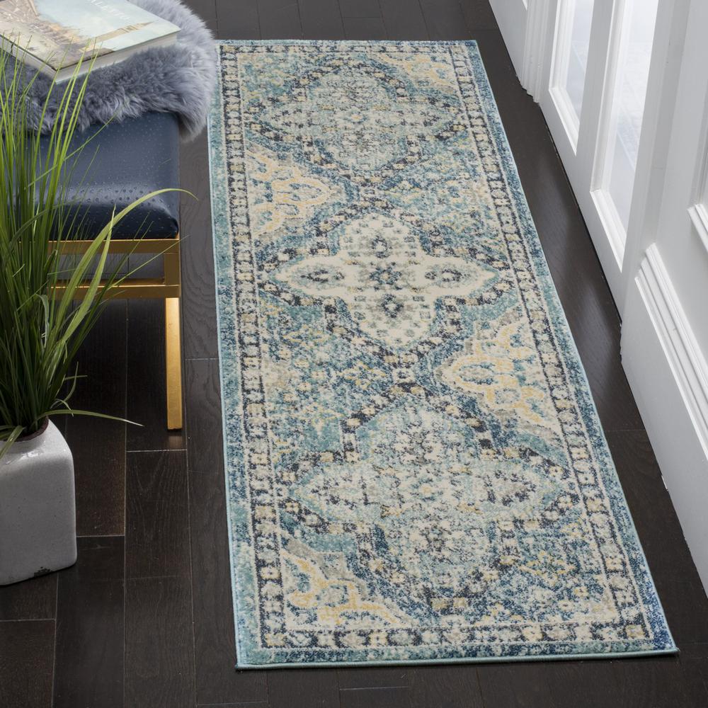 EVOKE, LIGHT BLUE / IVORY, 2'-2" X 9', Area Rug, EVK274C-29. Picture 1
