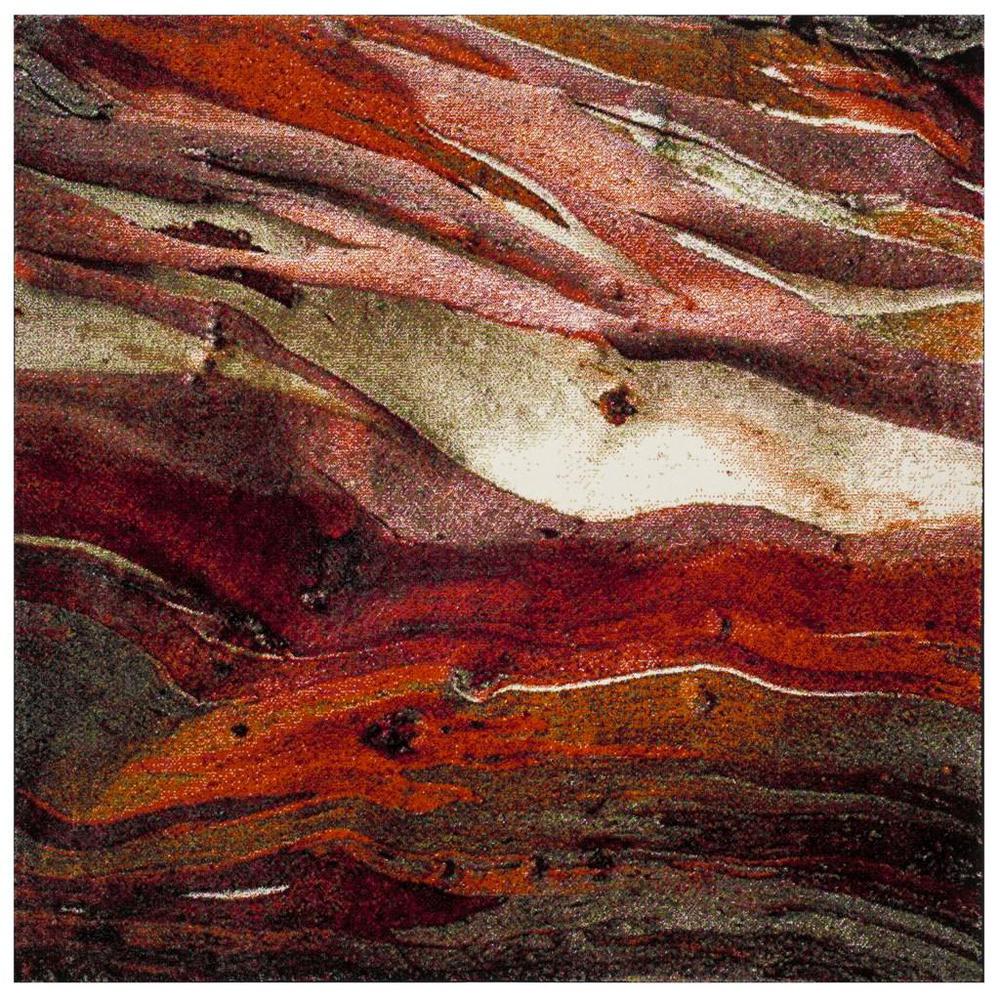 GLACIER, RED / MULTI, 6'-7" X 6'-7" Square, Area Rug. Picture 1