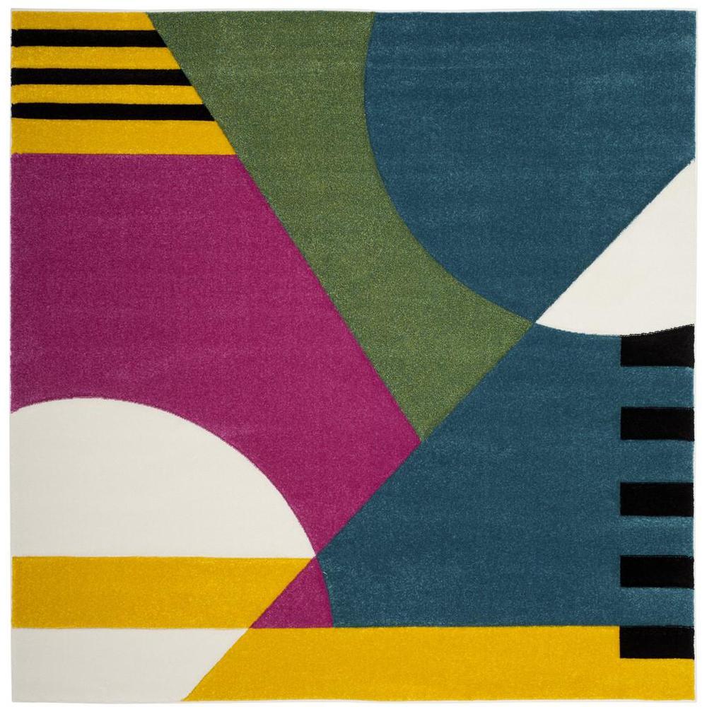 HOLLYWOOD, PEACOCK BLUE / FUCHSIA, 6'-7" X 6'-7" Square, Area Rug. Picture 1