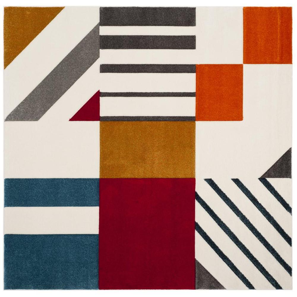 HOLLYWOOD, IVORY / PEACOCK BLUE, 6'-7" X 6'-7" Square, Area Rug, HLW709B-7SQ. Picture 1