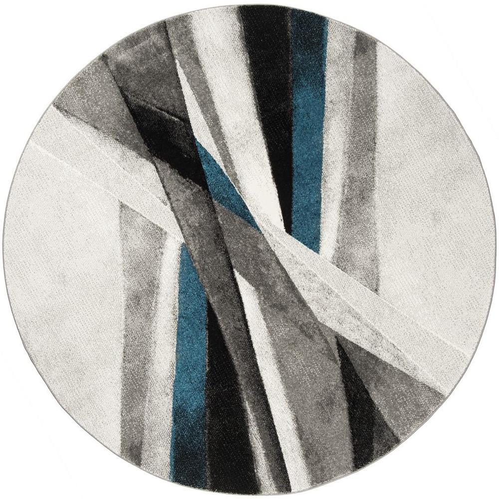 HOLLYWOOD, GREY / TEAL, 6'-7" X 6'-7" Round, Area Rug, HLW710D-7R. Picture 1