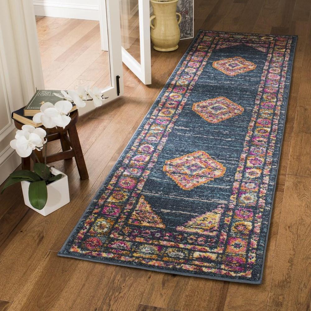 MADISON, BLUE / FUCHSIA, 2'-3" X 12', Area Rug, MAD133C-212. Picture 1