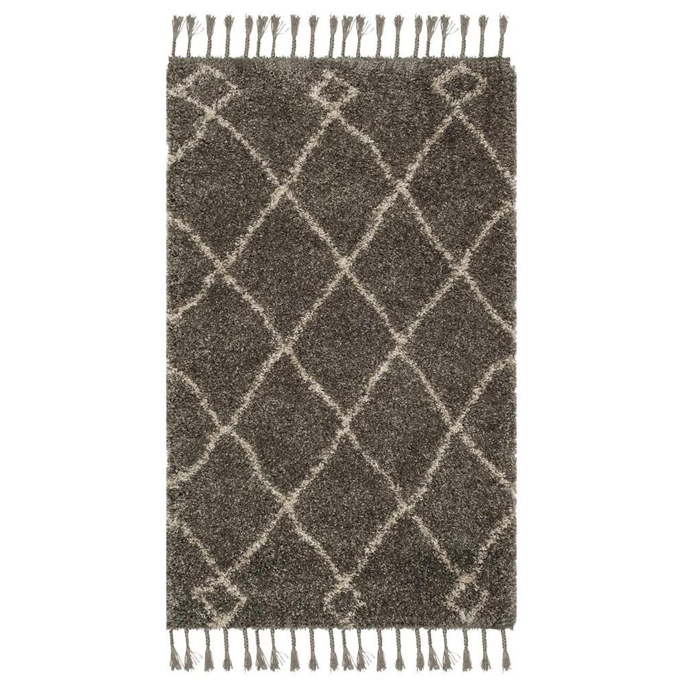 MOROCCAN FRINGE SHAG 200, GREY / CREAM, 3' X 5', Area Rug, MFG241A-3. Picture 1