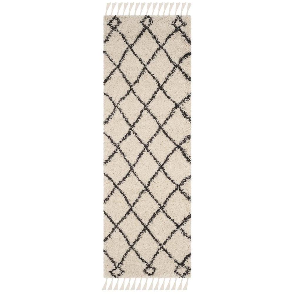 MOROCCAN FRINGE SHAG 200, CREAM / CHARCOAL, 2'-3" X 7', Area Rug, MFG241B-27. Picture 1