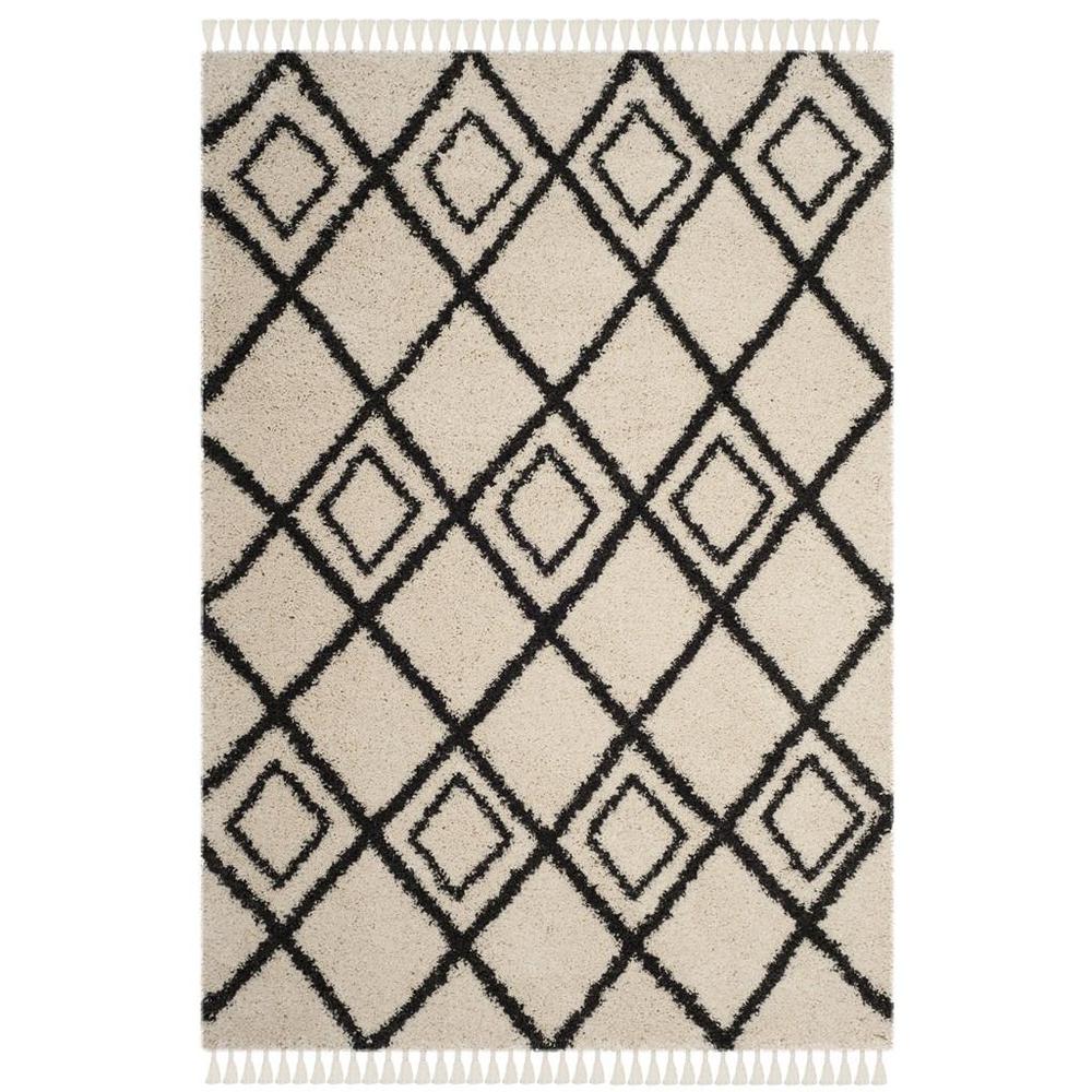 MOROCCAN FRINGE SHAG 200, CREAM / CHARCOAL, 5'-3" X 7'-6", Area Rug, MFG244B-5. Picture 1