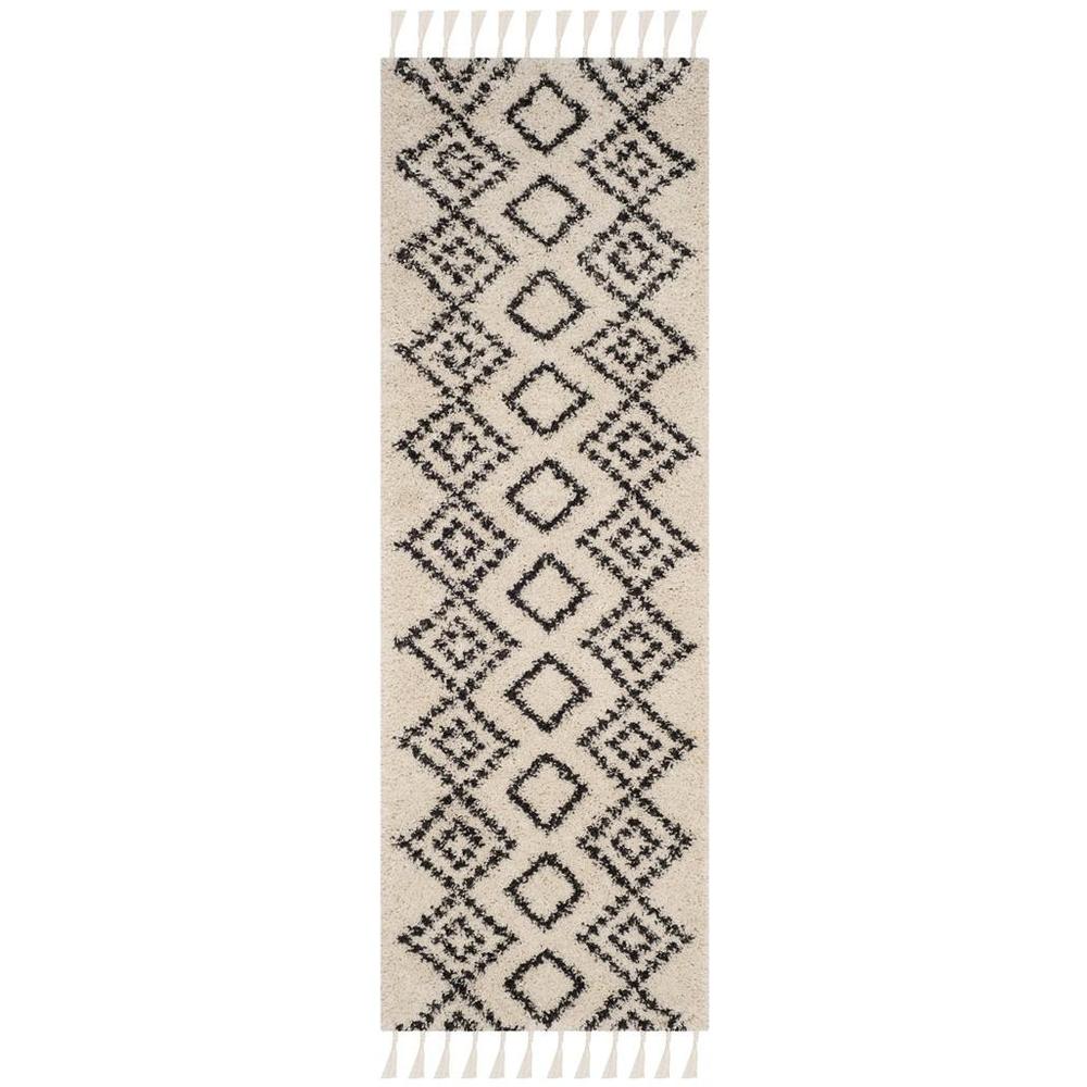 MOROCCAN FRINGE SHAG 200, CREAM / CHARCOAL, 2'-3" X 9', Area Rug, MFG245B-29. Picture 1