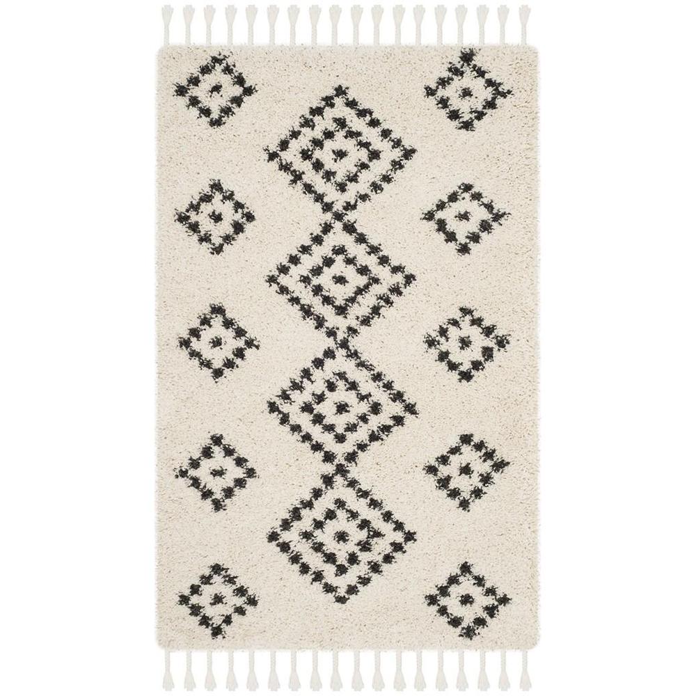 MOROCCAN FRINGE SHAG 200, CREAM / CHARCOAL, 3' X 5', Area Rug, MFG246B-3. Picture 1