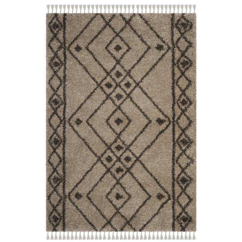 MOROCCAN FRINGE SHAG 200, MUSHROOM / GREY, 5'-3" X 7'-6", Area Rug. Picture 1