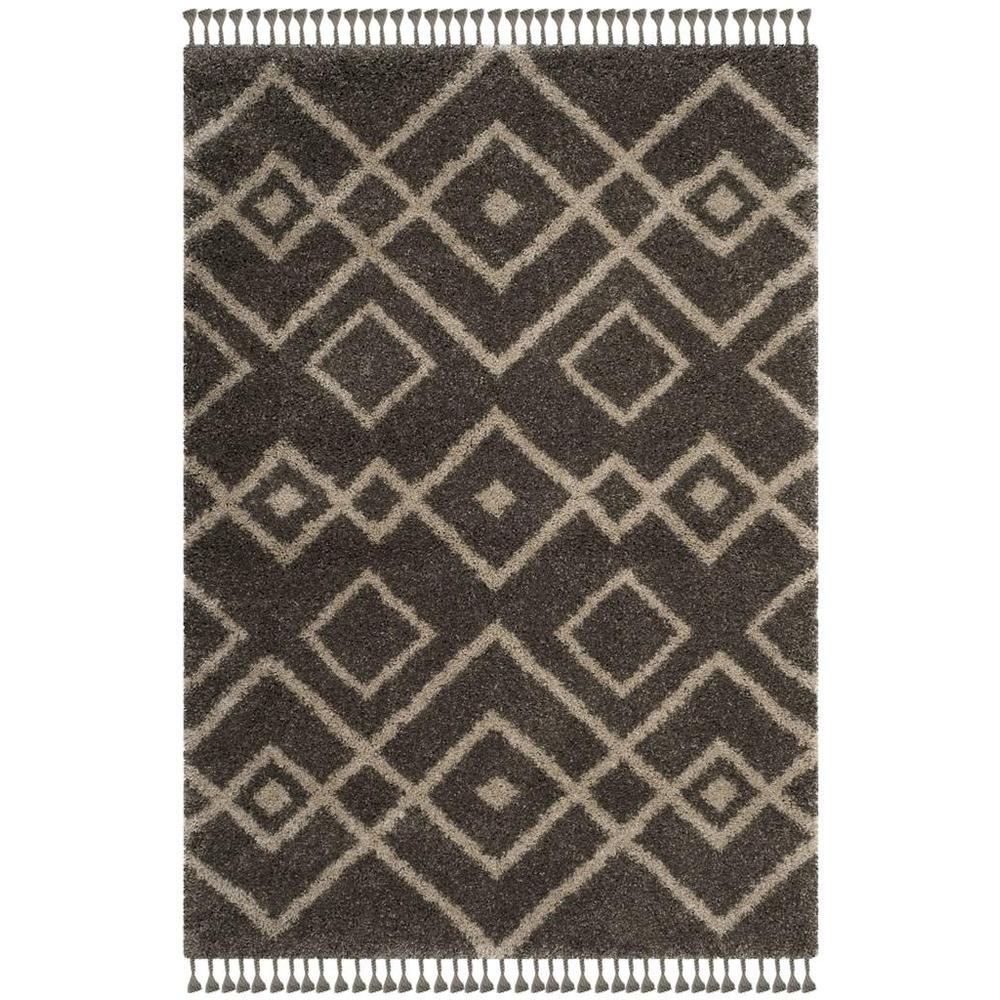 MOROCCAN FRINGE SHAG 200, GREY / CREAM, 5'-3" X 7'-6", Area Rug, MFG249A-5. Picture 1