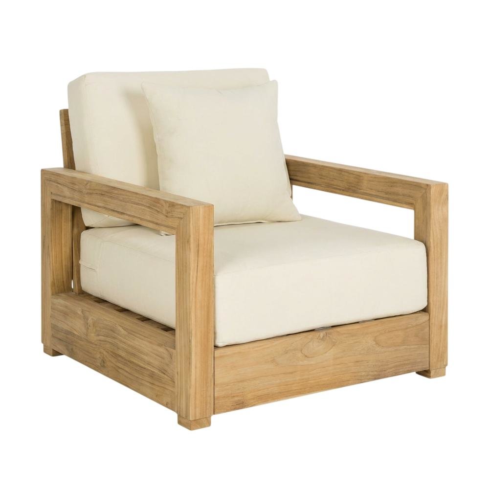 Brazilian Teak Wood Armchair in Finish with Cushioned Seating. Picture 1