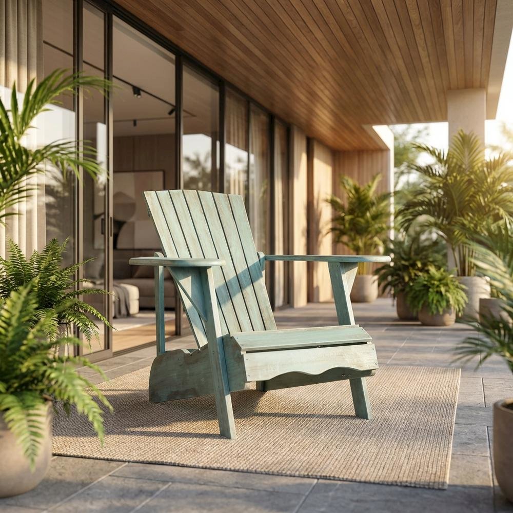 Beach House Blue Acacia Adirondack Chair With Galvanized Steel Hardware. Picture 2