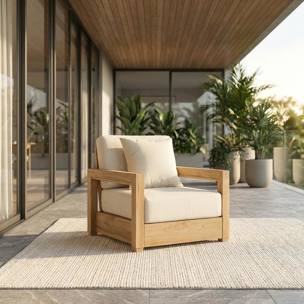 Brazilian Teak Wood Armchair in Finish with Cushioned Seating. Picture 2