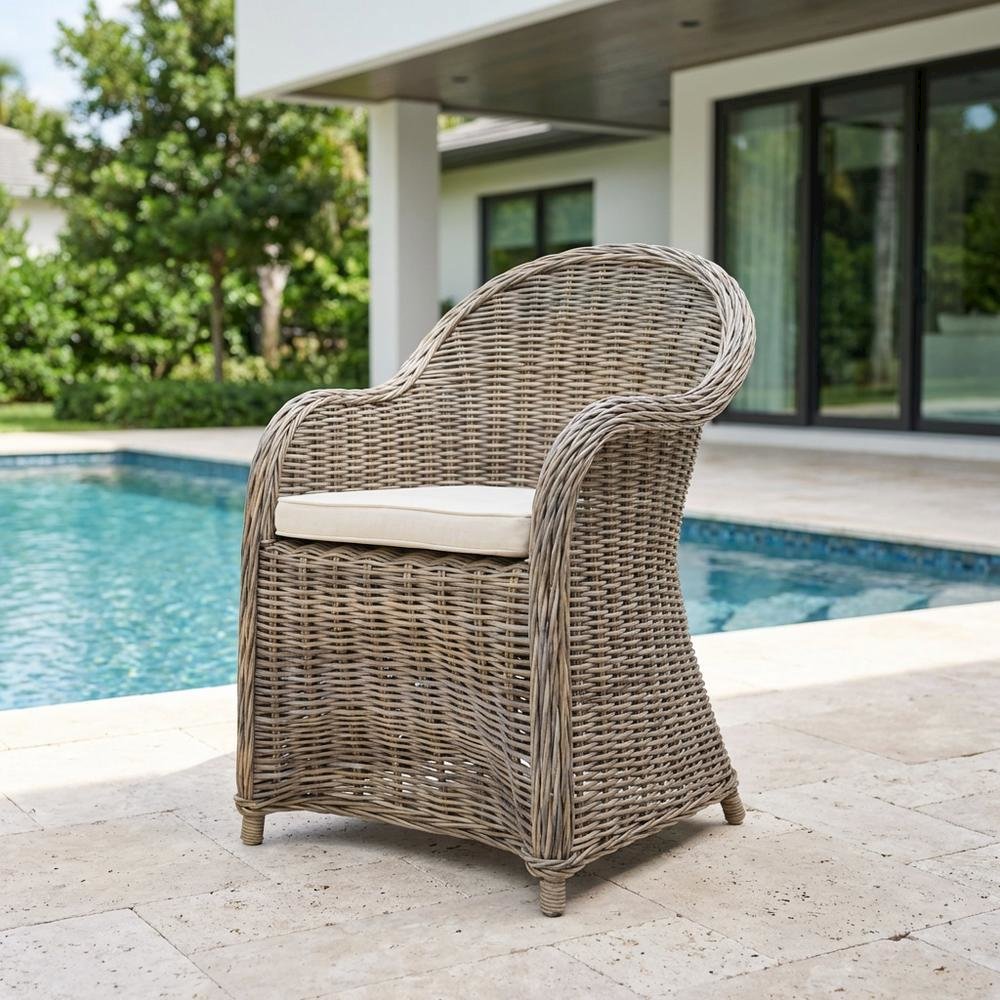 Outdoor Wicker Club Chair With Cotton Fabric And Kubu Frame. Picture 3