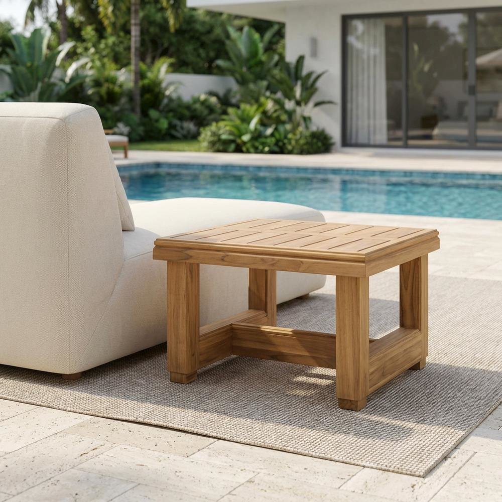 Teak end table with sleek contemporary design for outdoor living. Picture 3