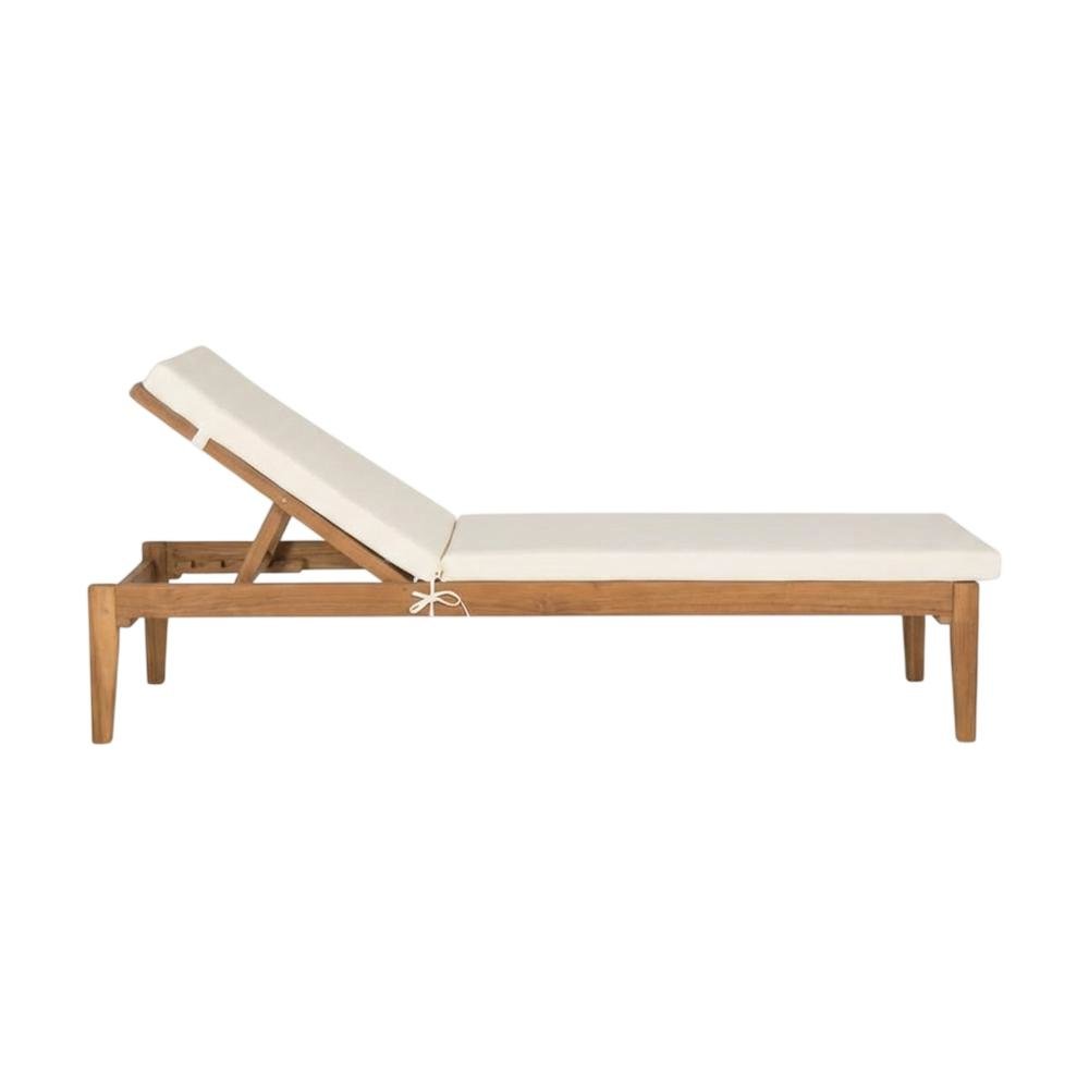 Outdoor Sunlounger In Natural Acacia Wood, Brass Accents, Polyester Cushion. Picture 4