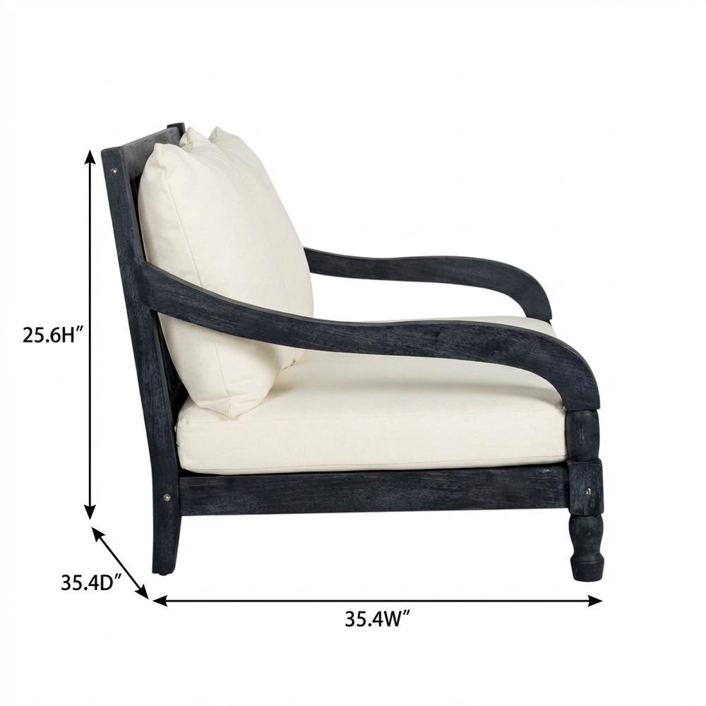 Relaxing Outdoor Lounge Chair, Dark Grey Acacia Wood, Silver Galvanized Steel. Picture 7