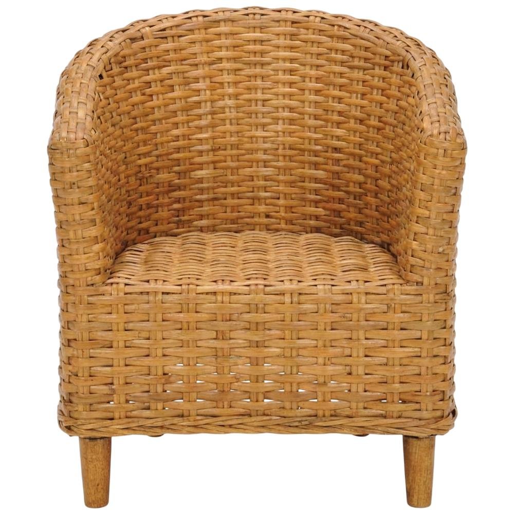 Outdoor Rattan Barrel Chair With White Cotton Fabric And Honey Oak Finish. Picture 4