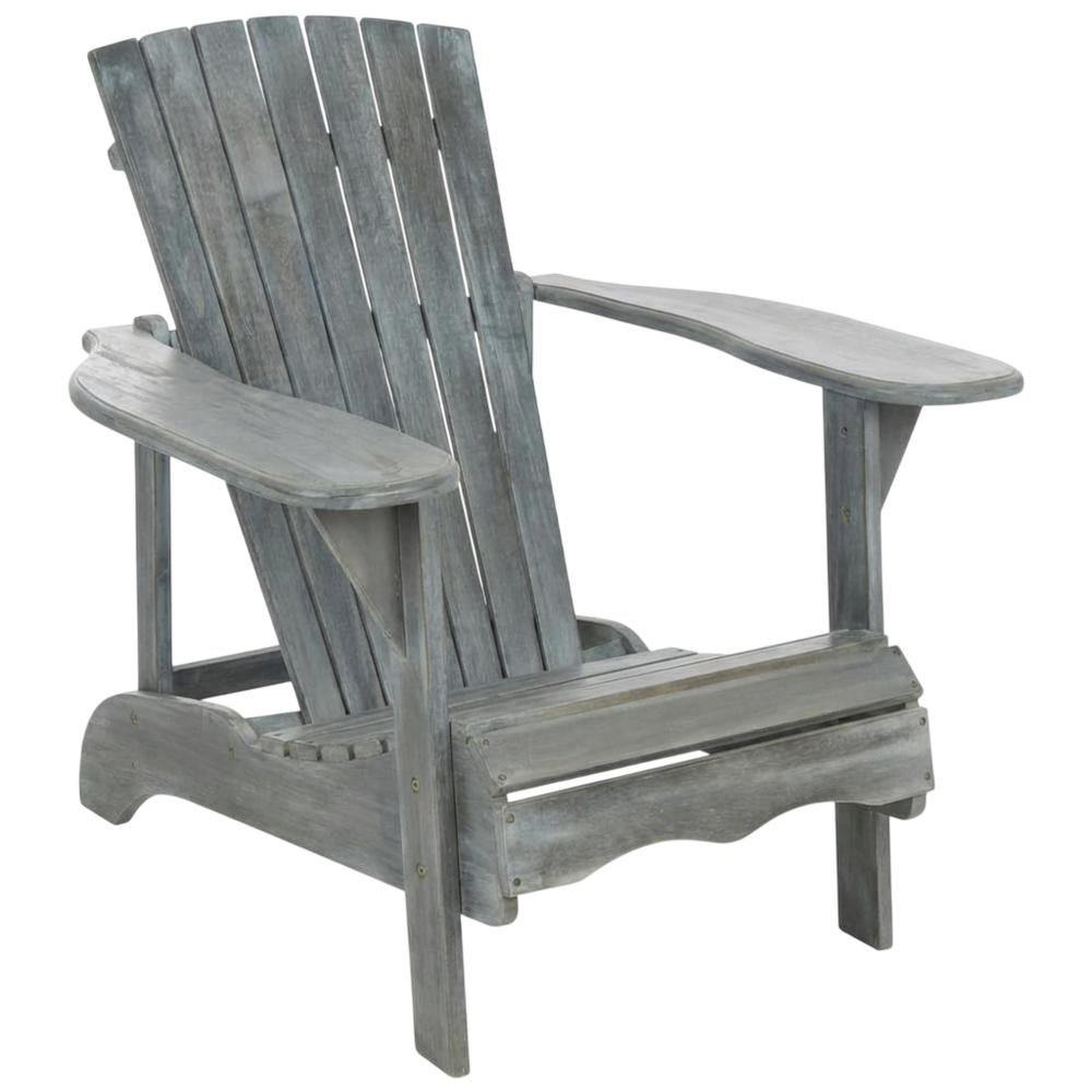 Acacia Wood Adirondack Chair With Ash Grey Finish And Galvanized Steel Hardware. Picture 1