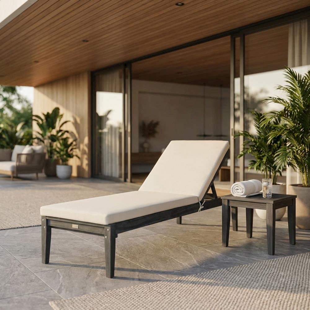 Gray Outdoor Sunlounger With Galvanized Steel Frame And Polyester Cushion. Picture 2