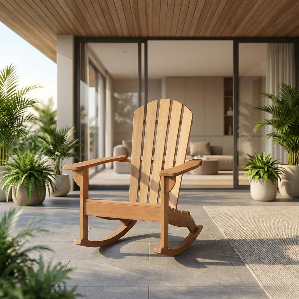 Eucalyptus Rocking Chair In Efficacious Finish With Galvanized Steel Frame. Picture 2