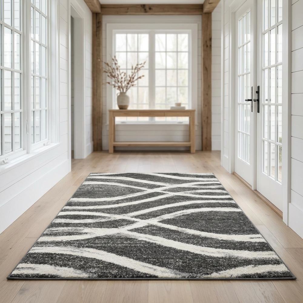 Charcoal and Ivory Area Rug, Power Loomed Polypropylene Pile, Small Rectangle. Picture 2